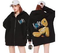 (Black, L) Korn Issues Rock Band New Black Zipper Hoodie Metal Gothic Harajuku Oversized Zip Up Hoodies Streetwear Men Women's Jacket Coats