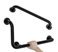 Black L-Shaped Grab Bar 12x24 Inch + Knurled Shower Grab Rail 20 Inch, Zepolu Stainless Steel Toilet Safety Bar 90 Degree, Angled Balance Support Assist Bar for Elderly, Bathroom Mobility Aid Handrail