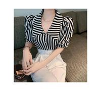 (black, L) Striped Shirts Women Vintage Elegant Puff Sleeve Summer Office Lady Temper Camisas European Ins Y2k Clothes Designer High Street