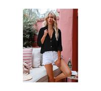 (black, L) Women Casual Long Sleeve Cotton Linen Lapel Shirt Elegant Solid Loose Blouse Vintage Harajuku Button Up Tops Oversized Tunics