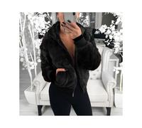 (Black, L) Womens Bear Teddy Coat Jacket Winter Warm Hooded Fur Outwear Overcoat Fluffy