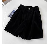 (black, L) Women's High Waist Retro Corduroy A-Line Shorts - 2023 Autumn/Winter Collection