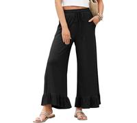 ,black,L,Women's Summer Ruffled Nine-point Pants, Wide Leg Pants Thin Loose Casual Home Breathe Trousers, Wearable Outside