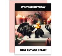 Black Lab Birthday Card - Chill out and Relax - A5 Size with Pink Envelope. Funny Card for her, mum, nan, auntie, sister, daughter. Designed and Printed in the UK