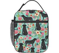 Black Lab Florals Labrador Retriever Floral Lunch Bag, Durable Insulated Lunch Box Reusable Adults Tote Bag Reusable Cooler Bag