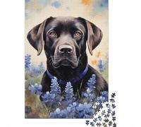 Black Lab in Bluebonnets 1000 Piece Jigsaw Puzzle, 38x26cm/1000pcs, for Adults, Quiet Home Activity, Relaxing Indoor Time And Time at Home