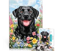 Black Lab in Flowers1000 Piece Jigsaw Puzzles for teenagers Toy Intellectual Game with Fully Interlocking Randomly Shaped Pieces 38x26cm