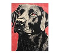 Black Lab Labrador Dog Portrait On Coral Backdrop Lino Risograph Riso Extra Large XL Unframed Wall Art Poster Print Artery8 Multi W24 inch x H32 inch
