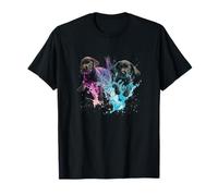 Black Lab Puppies Colorful Water Splash Vibrant Art T-Shirt