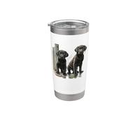 Black Lab Puppies Dock Water Cute Labrador Duo Art Stainless Steel Insulated Tumbler