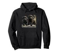 Black Lab Puppies Duo Rustic Dock Wheat Grass Art Pullover Hoodie