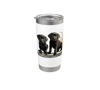 Black Lab Puppies Duo Rustic Dock Wheat Grass Art Stainless Steel Insulated Tumbler