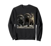 Black Lab Puppies Duo Rustic Dock Wheat Grass Art Sweatshirt