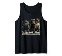 Black Lab Puppies Duo Rustic Dock Wheat Grass Art Tank Top