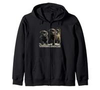 Black Lab Puppies Duo Rustic Dock Wheat Grass Art Zip Hoodie