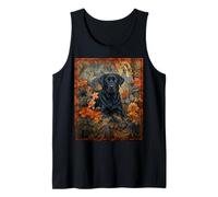 Black Lab Retriever Vintage Floral Dog Art Tank Top