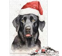 Black Lab Santa Hat Xmas Puzzles for Adults 1000 Pieces Rectangular Paper Board Puzzle for Men for Kids 1000pcs (75x50cm)