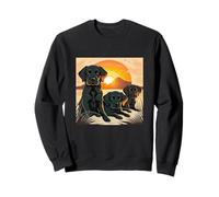 Black Lab Trio Beach Sunset Labrador Retriever Dog Art Sweatshirt