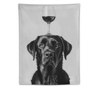 Black Labrador Balancing Wine On Head Wall Art, Black And White Print Tapestry Small Tapestry Wall Hanging Bedding Tapestry Aesthetic Wall Tapestries for Bedroom Aesthetic Dorm Living Room 60"x80"