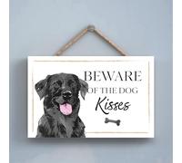 Black Labrador Beware of Dog Kisses Decorative Gift Wooden Hanging Rectangle Plaque