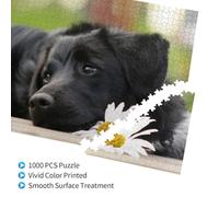Black Labrador Chamomile Black Retriever Dogs,1000 Pieces Wooden Jigsaw Family Game Jigsaw Puzzles for Adults Teens Home Decor