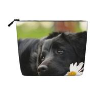 Black Labrador Chamomile Black Retriever Dogs, Cosmetic Bag Imitation Linen Makeup Bag Portable Travel Toiletry Bag