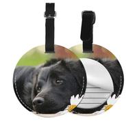 Black Labrador Chamomile Black Retriever Dogs,Luggage Tags Pu Leather Name Tag Travel Suitcase Identifier ID Tags Durable Baggage Label 2 pcs