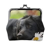 Black Labrador Chamomile Black Retriever Dogs, PU Leather Coin Purse, Small Wallets, Change Pouch with Kiss Lock Clasp Buckle, Change Purse