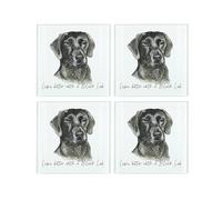 Black Labrador Coaster Set - Life's Better With a Dog Gift - Square Glass Set of Four (4) Coasters