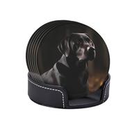 Black Labrador Coasters Set of 6, Leather Coasters for Drinks Absorbent Drink Coasters with Holder Cup Mat for Tabletop Protection Cup Coasters for Coffee Table Coasters Gifts