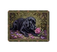 Black Labrador Dish Drying Mats for Kitchen Counter, Vintage Floral Absorbent Rubber Mat, Spring Romantic Pu Leather Drying Pad for Coffee Bar Protector 18x24 Inch