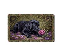Black Labrador Dish Drying Mats for Kitchen Counter, Vintage Floral Absorbent Rubber Mat, Spring Romantic Pu Leather Drying Pad for Coffee Bar Protector 12x20 Inch