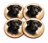 Black Labrador Dog Art Coasters, Set of 4, 9cm Round MDF with Cork Backing, Heat and Scratch Resistant