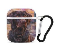 Black Labrador Dog Art Funny Case Cover Compatible for AirPods 1 & 2 Earbuds Protective Hard Cover with Keychain