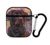 Black Labrador Dog Art Funny Case Cover Compatible for AirPods 1 & 2 Earbuds Protective Hard Cover with Keychain
