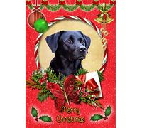 Black Labrador Dog Christmas Card Red 'Merry Christmas' - Special Animal Xmas Card for Him Her from Pets Kids