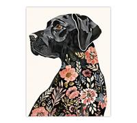 Artery8 Black Labrador Dog Lover Floral Watercolour Living Room Extra Large XL Wall Art Poster Print