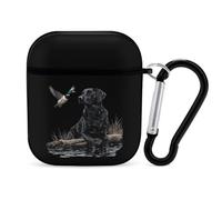 Black Labrador Dog Mallard Duck Cute Earbuds Case Compatible with Airpods 1/2 Wireless Headphones Cover with Carabiner