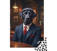 Black Labrador Dog Wearing A Suit at The Pub 1000 Piece Jigsaw Puzzle, Pet Lover Challenge for Quiet Evenings 70x50cm/1000pcs