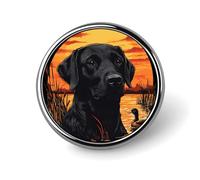 Black Labrador Duck Hunting Sunset Round Brooch Pins Lapel Tie Badge Metal Memorial Button Pin Kit for Hat Shirt Clothing Bags Decor