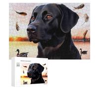 Black Labrador Duck Hunting Sunset Wooden Jigsaw Puzzles for Adults Brain-Teasing Game Idea Puzzle Gift 300 PCS