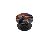Black Labrador Ocean Storm at Sunset Dog in Landscape Art PopSockets Adhesive PopGrip