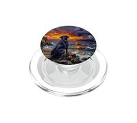 Black Labrador Ocean Storm at Sunset Dog in Landscape Art PopSockets PopGrip for MagSafe