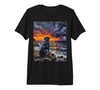 Black Labrador Ocean Storm at Sunset Dog in Landscape Art Premium T-Shirt