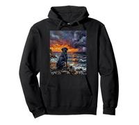 Black Labrador Ocean Storm at Sunset Dog in Landscape Art Pullover Hoodie