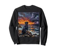 Black Labrador Ocean Storm at Sunset Dog in Landscape Art Sweatshirt