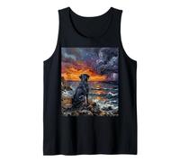 Black Labrador Ocean Storm at Sunset Dog in Landscape Art Tank Top