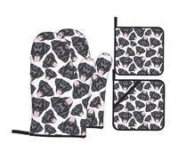 Black Labrador Oven Mitts and Pot Holders 4 Pcs Set,High Heat Resistant 500 Degree Extra Thicken Long Kitchen Cotton Oven Glove for Cooking
