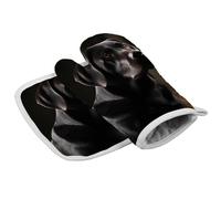 Black Labrador Oven Mitts and Pot Holders Sets Soft Oven Gloves for Kitchen Heat Resistant Decor Gift for Cooking Baking