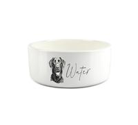 Black Labrador Pet Bowl - Black & White Portrait Large Ceramic Water Bowl - White Water Dish For Dogs